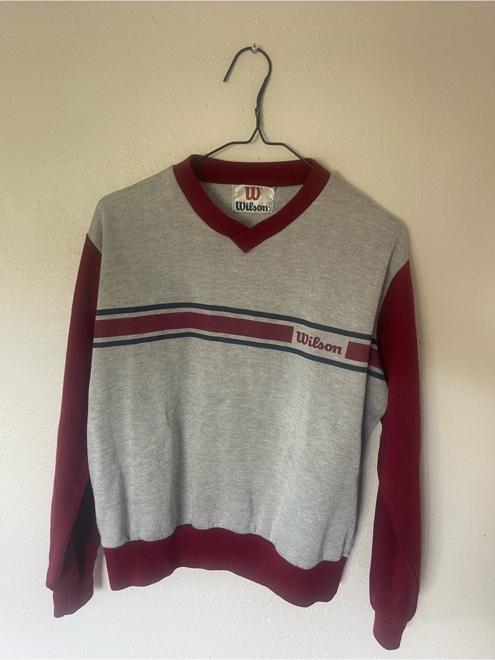 Wilson V-Neck Striped Grey and Red Men's Sweater